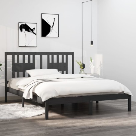 vidaXL Massivholzbett Grau 150x200 cm