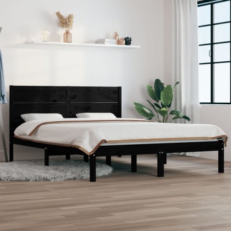 vidaXL Massivholzbett Schwarz Kiefer 120x200 cm