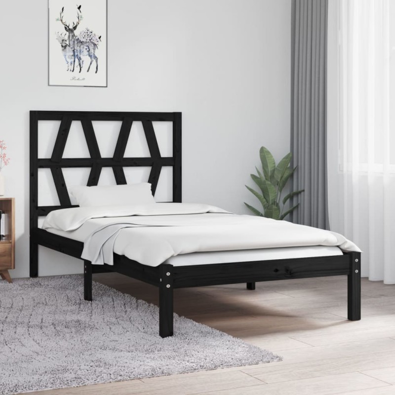 vidaXL Massivholzbett Schwarz Kiefer 75x190 cm vidaXL Massivholzbett Schwarz Kiefer 75x190 cm