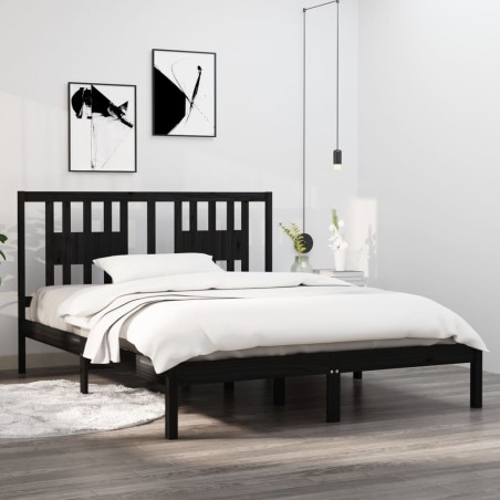 vidaXL Massivholzbett Schwarz 150x200 cm