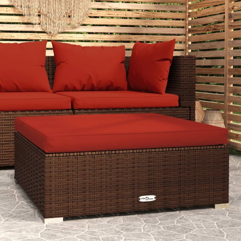 vidaXL Gartenhocker mit Kissen Braun 70x70x30 cm Poly Rattan vidaXL Gartenhocker mit Kissen Braun 70x70x30 cm Poly Rattan