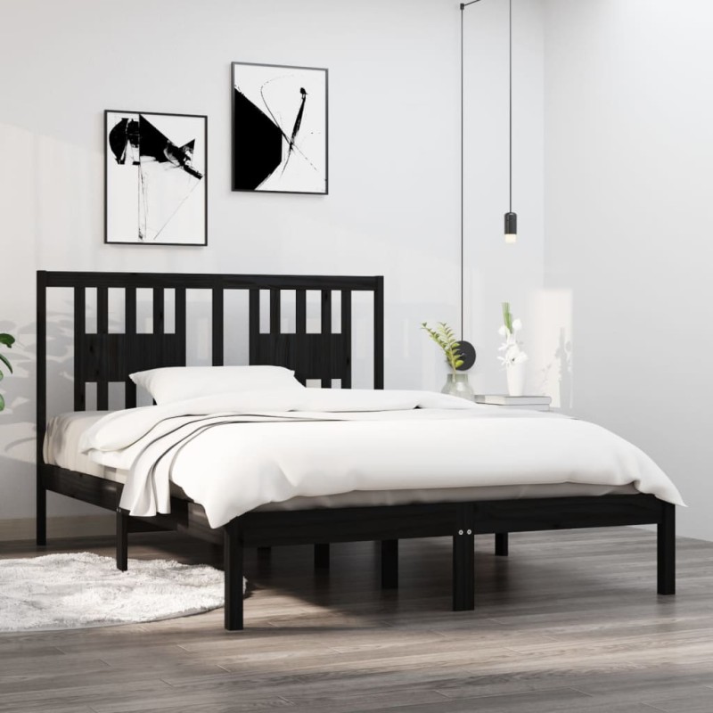 vidaXL Massivholzbett Schwarz Kiefer 140x190 cm vidaXL Massivholzbett Schwarz Kiefer 140x190 cm