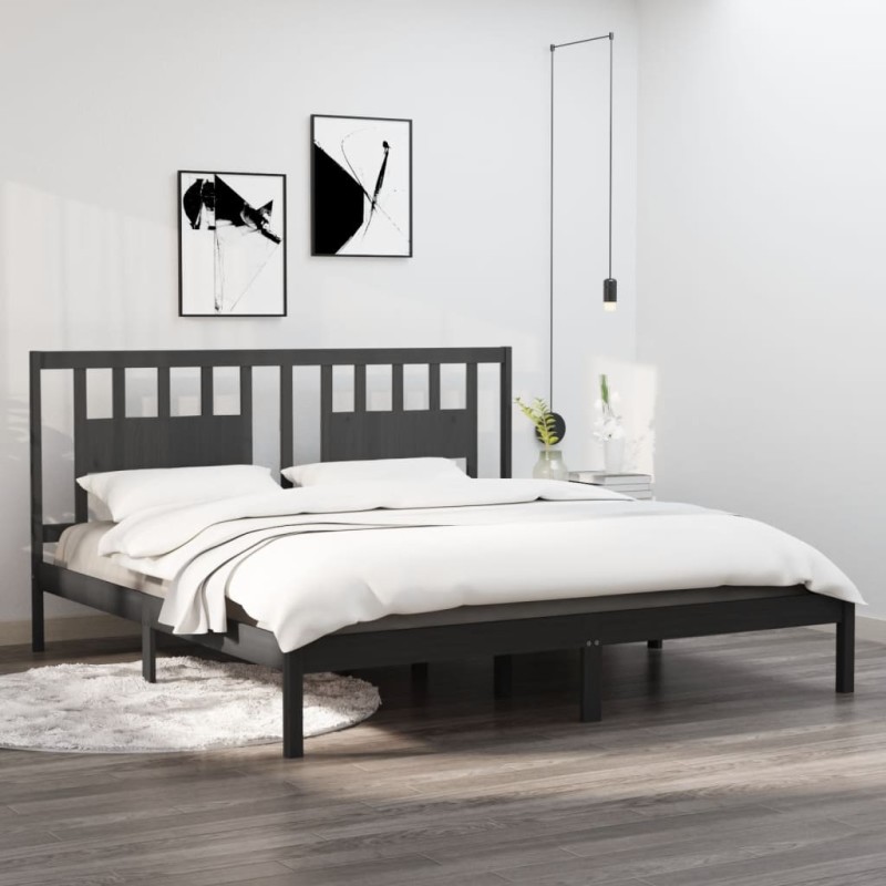 vidaXL Massivholzbett Grau Kiefer 200x200 cm vidaXL Massivholzbett Grau Kiefer 200x200 cm