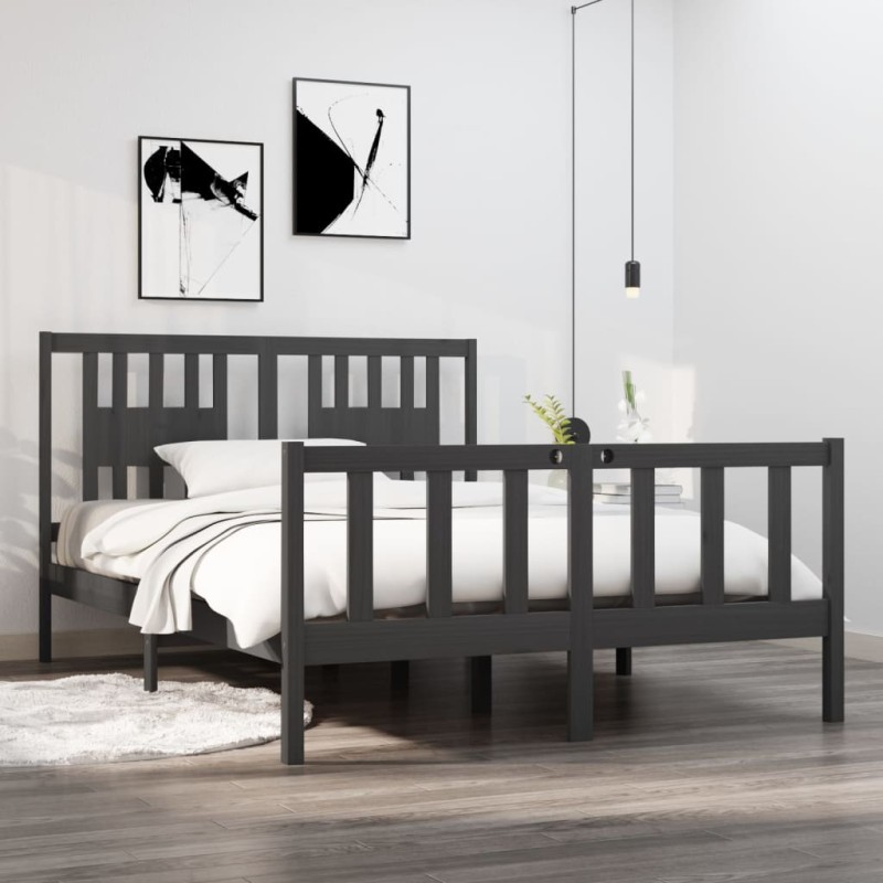 vidaXL Massivholzbett Grau 140x190 cm vidaXL Massivholzbett Grau 140x190 cm