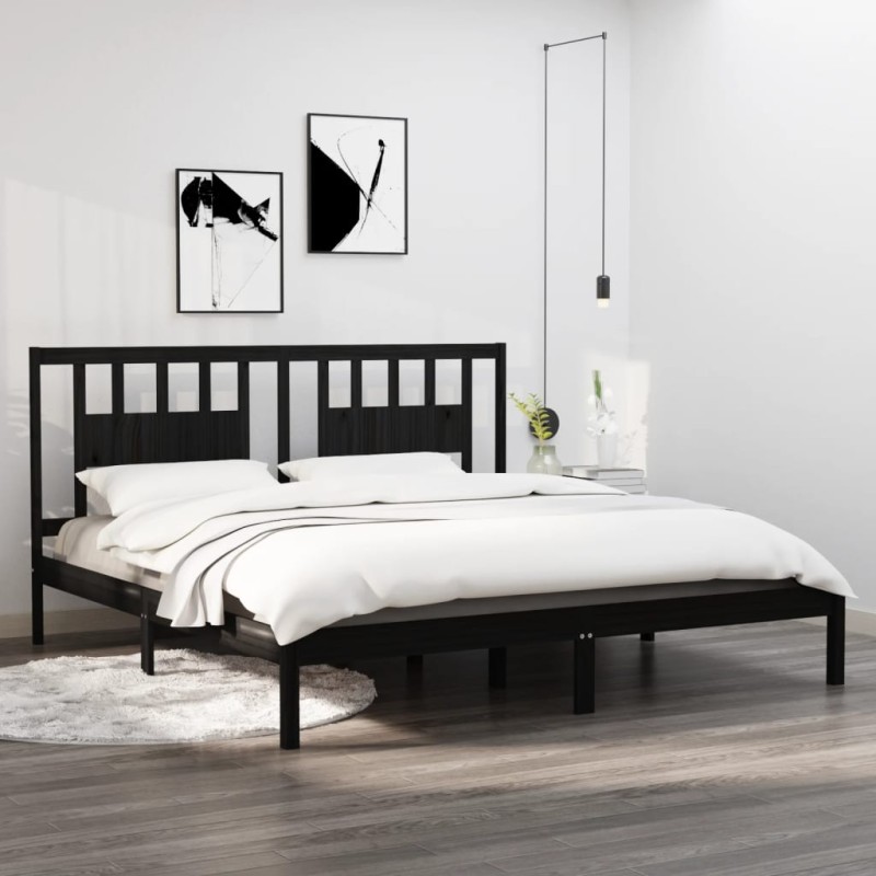 vidaXL Massivholzbett Schwarz 180x200 cm vidaXL Massivholzbett Schwarz 180x200 cm