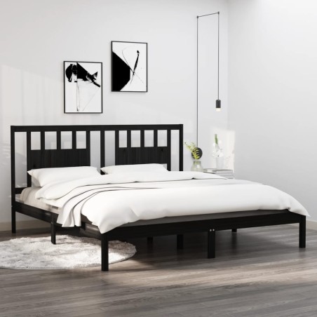 vidaXL Massivholzbett Schwarz 180x200 cm