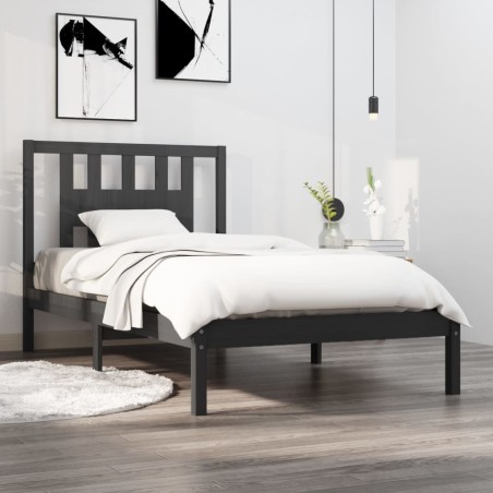 vidaXL Massivholzbett Grau Kiefer 90x200 cm