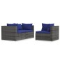 3-tlg. Garten-Lounge-Set mit Kissen Grau Poly Rattan 3-tlg. Garten-Lounge-Set mit Kissen Grau Poly Rattan