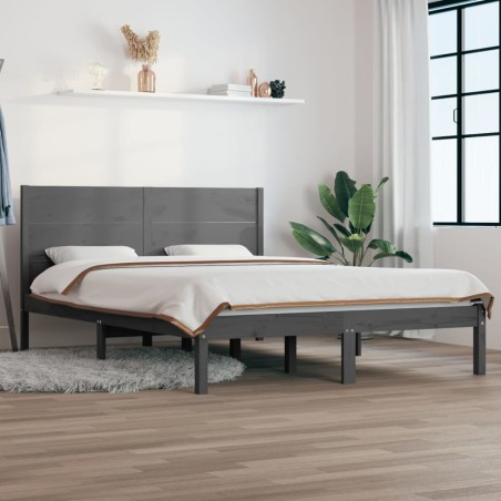 vidaXL Massivholzbett Grau Kiefer 140x190 cm
