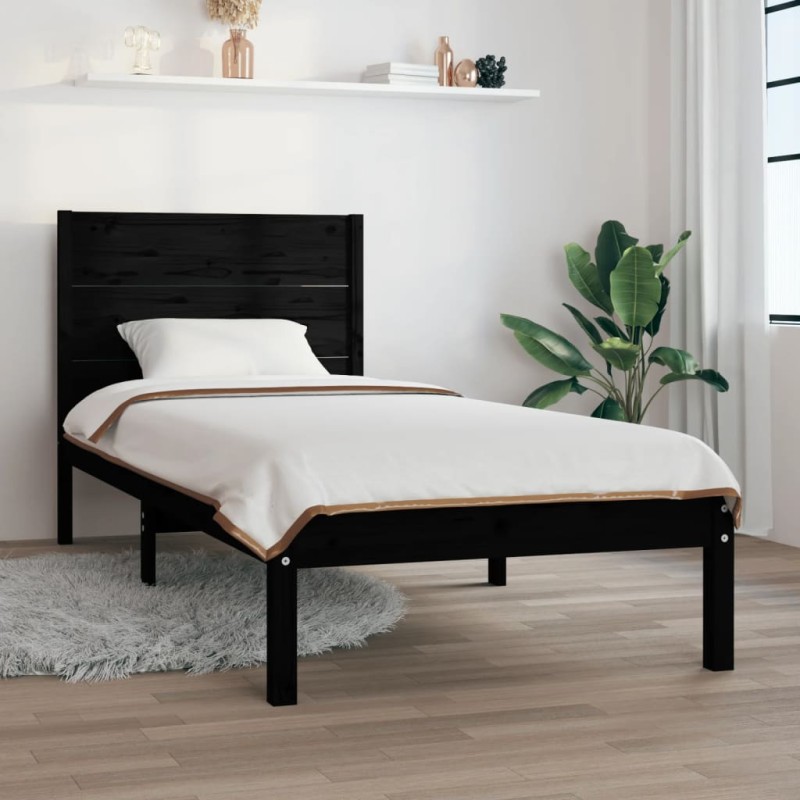 vidaXL Massivholzbett Schwarz 90x190 cm vidaXL Massivholzbett Schwarz 90x190 cm