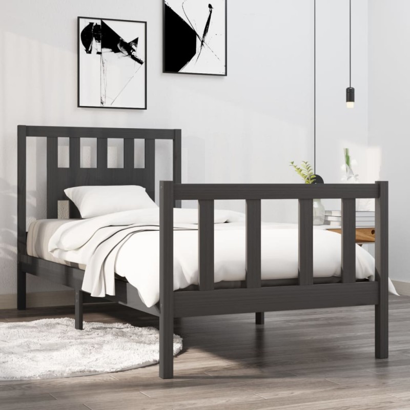 vidaXL Massivholzbett Grau 75x190 cm vidaXL Massivholzbett Grau 75x190 cm