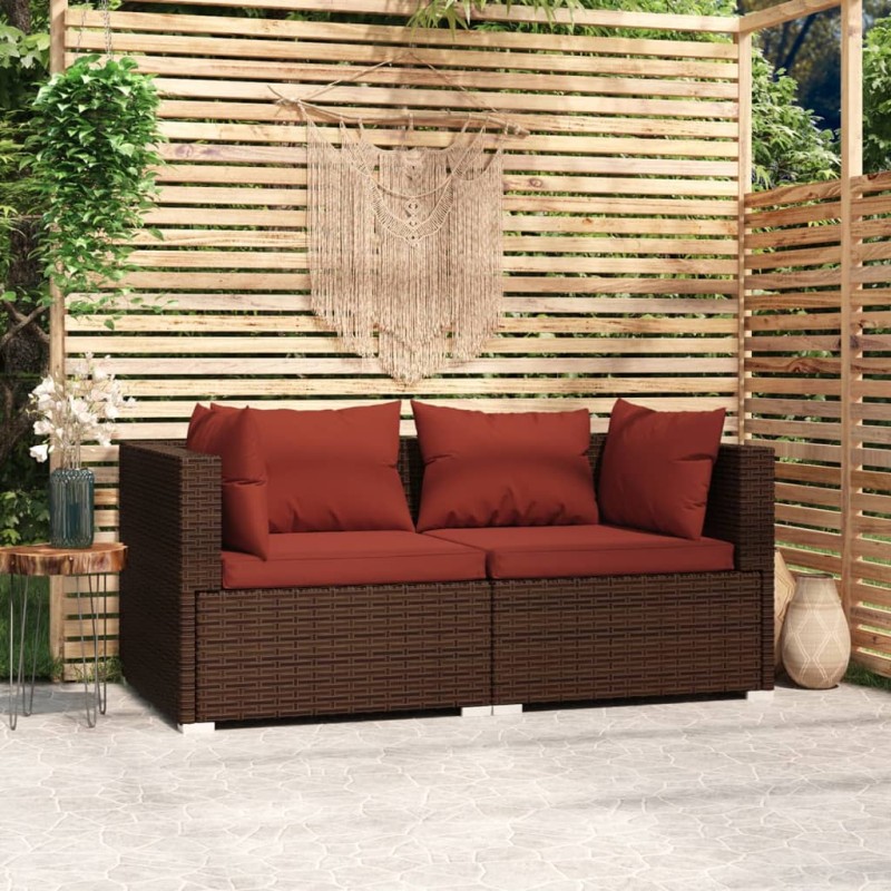 2-Sitzer-Sofa mit Kissen Braun Poly Rattan 2-Sitzer-Sofa mit Kissen Braun Poly Rattan