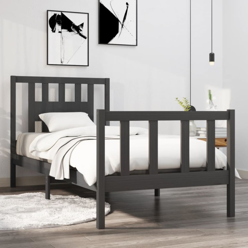 vidaXL Massivholzbett Grau 90x190 cm vidaXL Massivholzbett Grau 90x190 cm