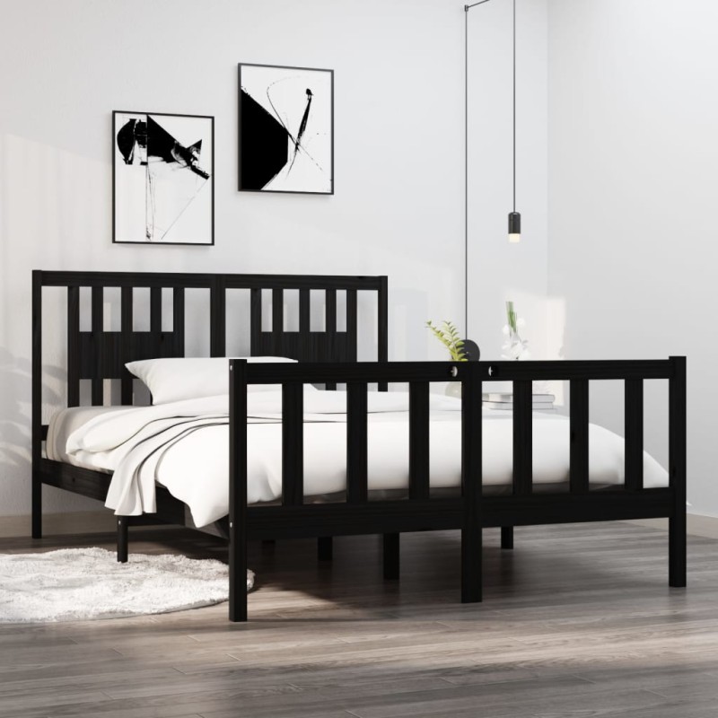 vidaXL Massivholzbett Schwarz 140x190 cm vidaXL Massivholzbett Schwarz 140x190 cm