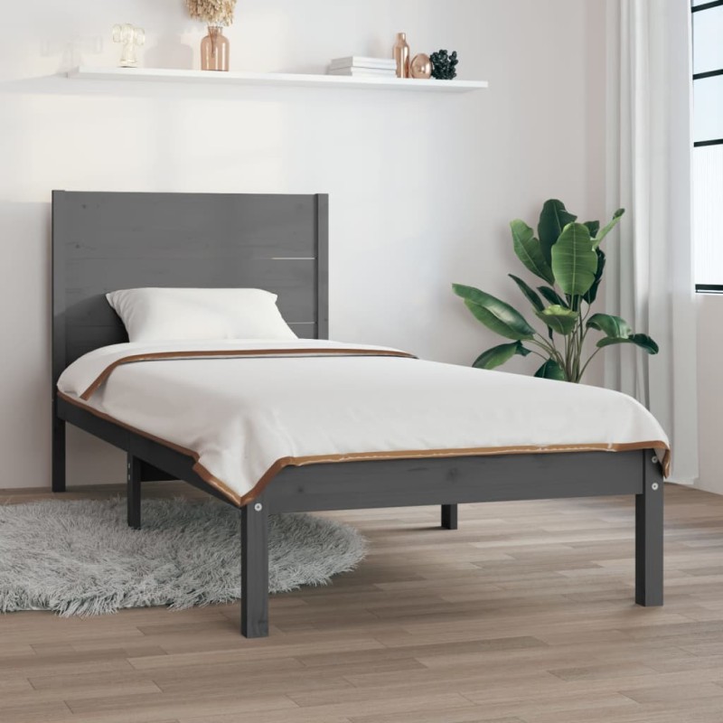 vidaXL Massivholzbett Grau Kiefer 100x200 cm vidaXL Massivholzbett Grau Kiefer 100x200 cm