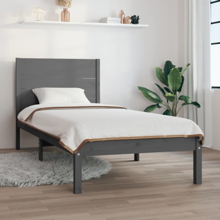 vidaXL Massivholzbett Grau Kiefer 100x200 cm