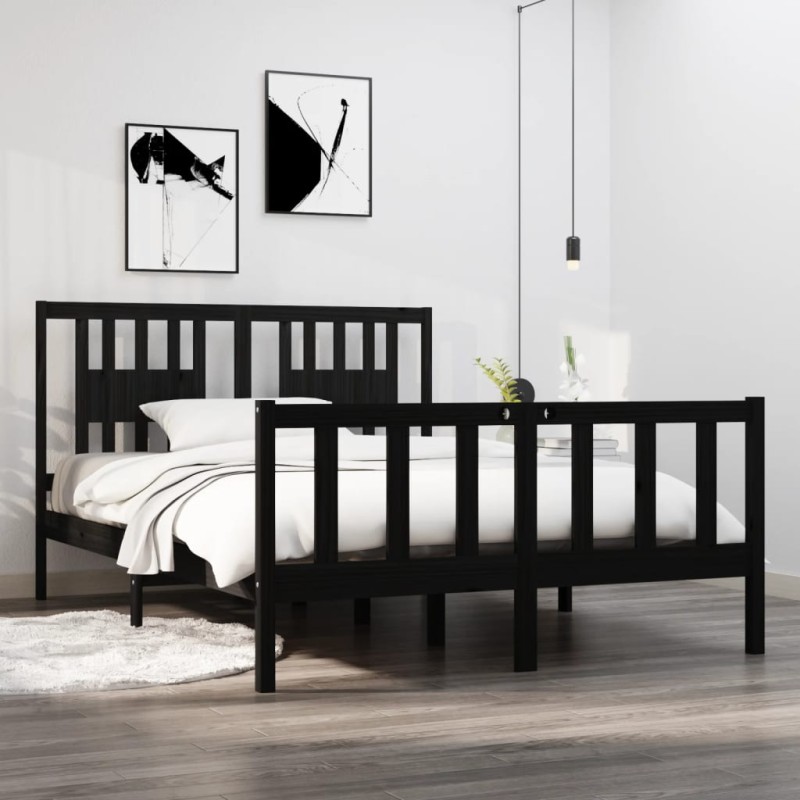 vidaXL Massivholzbett Schwarz 135x190 cm vidaXL Massivholzbett Schwarz 135x190 cm