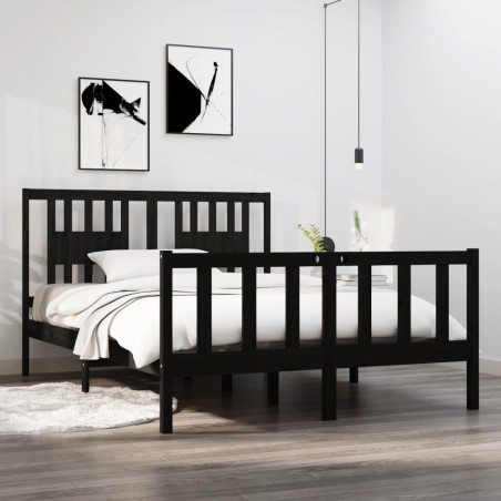 vidaXL Massivholzbett Schwarz 135x190 cm