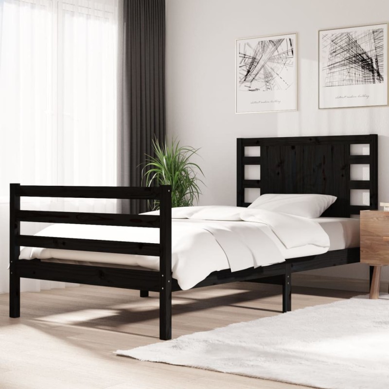 vidaXL Massivholzbett Schwarz Kiefer 100x200 cm vidaXL Massivholzbett Schwarz Kiefer 100x200 cm