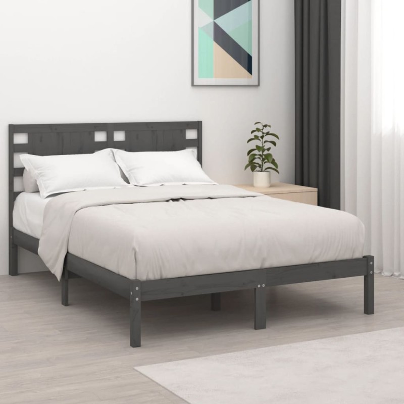 vidaXL Massivholzbett Grau Kiefer 140x190 cm vidaXL Massivholzbett Grau Kiefer 140x190 cm