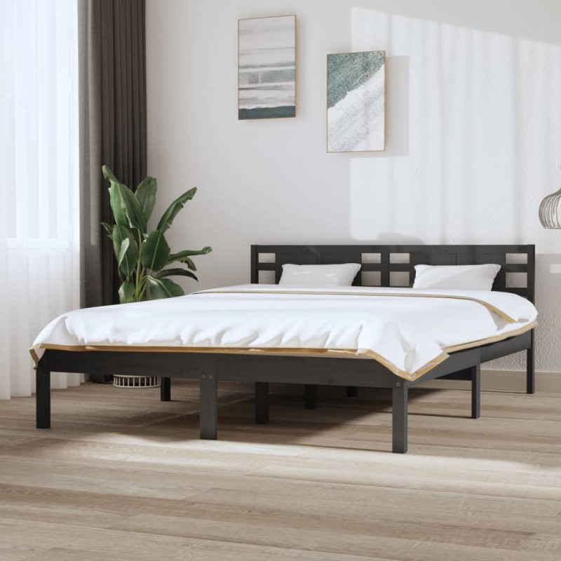 vidaXL Massivholzbett Grau 150x200 cm vidaXL Massivholzbett Grau 150x200 cm