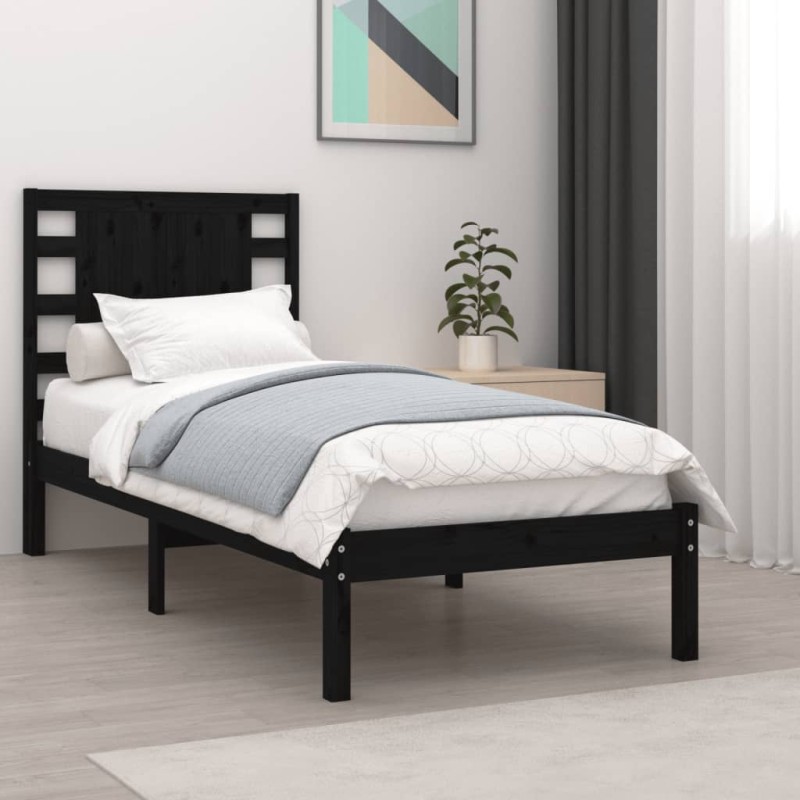 vidaXL Massivholzbett Schwarz 90x190 cm vidaXL Massivholzbett Schwarz 90x190 cm
