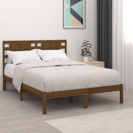 vidaXL Massivholzbett Honigbraun 135x190 cm