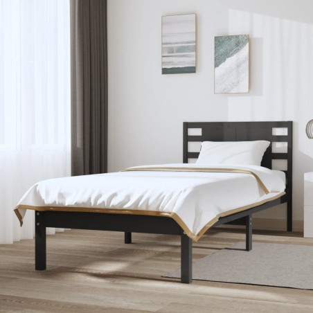vidaXL Massivholzbett Grau Kiefer 90x200 cm