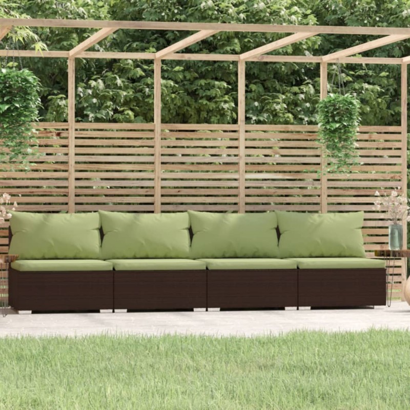 4-Sitzer-Sofa mit Kissen Braun Poly Rattan 4-Sitzer-Sofa mit Kissen Braun Poly Rattan
