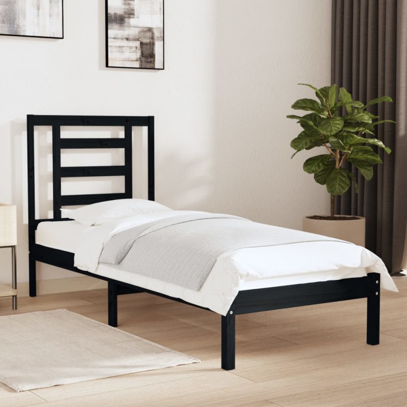 vidaXL Massivholzbett Schwarz 75x190 cm vidaXL Massivholzbett Schwarz 75x190 cm