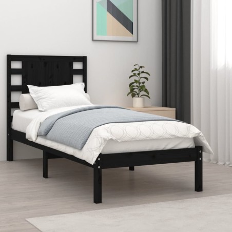 vidaXL Massivholzbett Schwarz Kiefer 100x200 cm