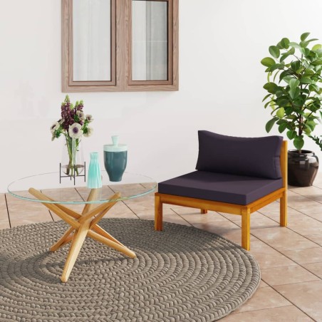 vidaXL Modulares Mittelsofa mit Dunkelgrauen Kissen Massivholz Akazie