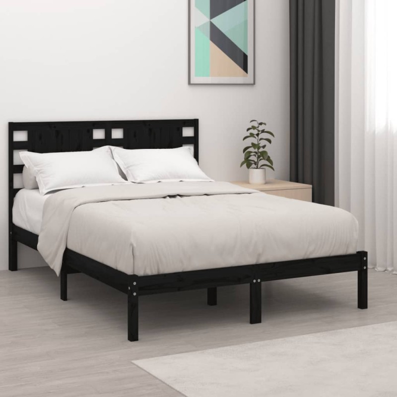vidaXL Massivholzbett Schwarz 150x200 cm vidaXL Massivholzbett Schwarz 150x200 cm