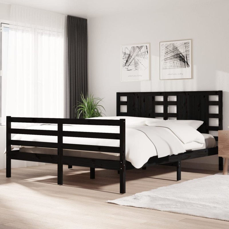 vidaXL Massivholzbett Schwarz Kiefer 150x200 cm vidaXL Massivholzbett Schwarz Kiefer 150x200 cm