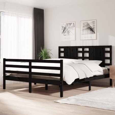 vidaXL Massivholzbett Schwarz Kiefer 150x200 cm