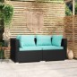 2-Sitzer-Sofa mit Kissen Schwarz Poly Rattan 2-Sitzer-Sofa mit Kissen Schwarz Poly Rattan