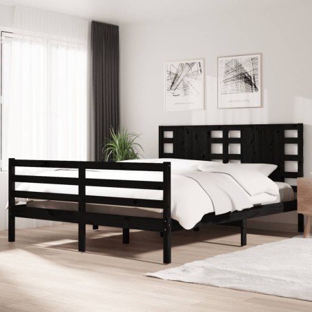 vidaXL Massivholzbett Schwarz Kiefer 160x200 cm