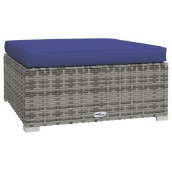 vidaXL Gartenhocker mit Kissen Grau 70x70x30 cm Poly Rattan