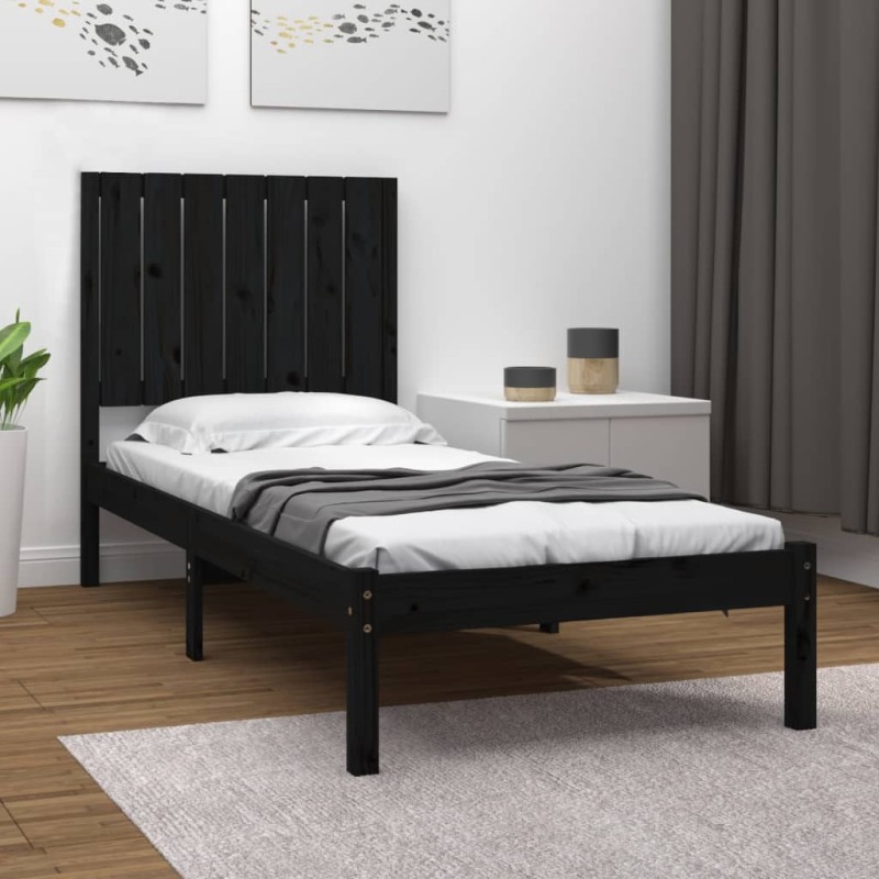 vidaXL Massivholzbett Schwarz 75x190 cm vidaXL Massivholzbett Schwarz 75x190 cm