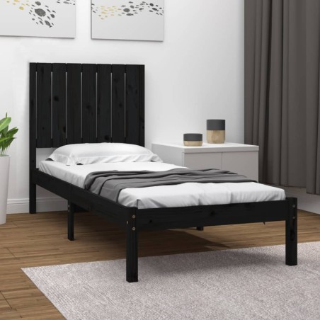 vidaXL Massivholzbett Schwarz 75x190 cm