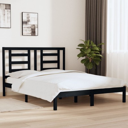 vidaXL Massivholzbett Schwarz Kiefer 160x200 cm