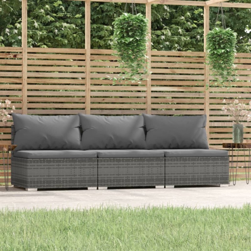 vidaXL 3-Sitzer-Sofa mit Kissen Grau Poly Rattan vidaXL 3-Sitzer-Sofa mit Kissen Grau Poly Rattan