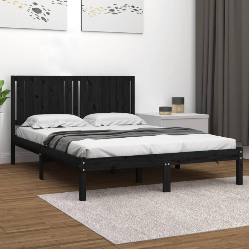 vidaXL Massivholzbett Schwarz 150x200 cm vidaXL Massivholzbett Schwarz 150x200 cm
