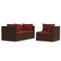 3-tlg. Garten-Lounge-Set mit Kissen Braun Poly Rattan 3-tlg. Garten-Lounge-Set mit Kissen Braun Poly Rattan
