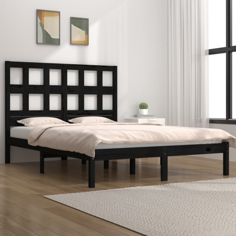 vidaXL Massivholzbett Schwarz Kiefer 140x190 cm vidaXL Massivholzbett Schwarz Kiefer 140x190 cm