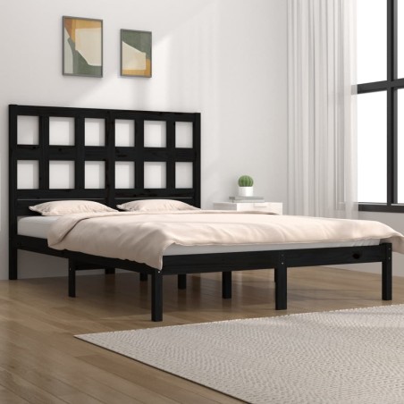 vidaXL Massivholzbett Schwarz Kiefer 140x190 cm
