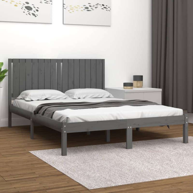 vidaXL Massivholzbett Grau 150x200 cm vidaXL Massivholzbett Grau 150x200 cm