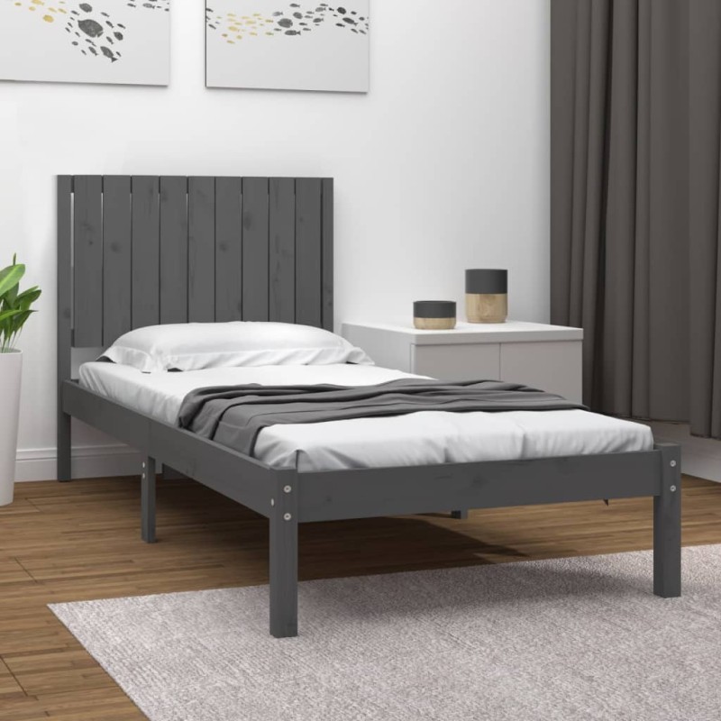 vidaXL Massivholzbett Grau Kiefer 90x200 cm vidaXL Massivholzbett Grau Kiefer 90x200 cm