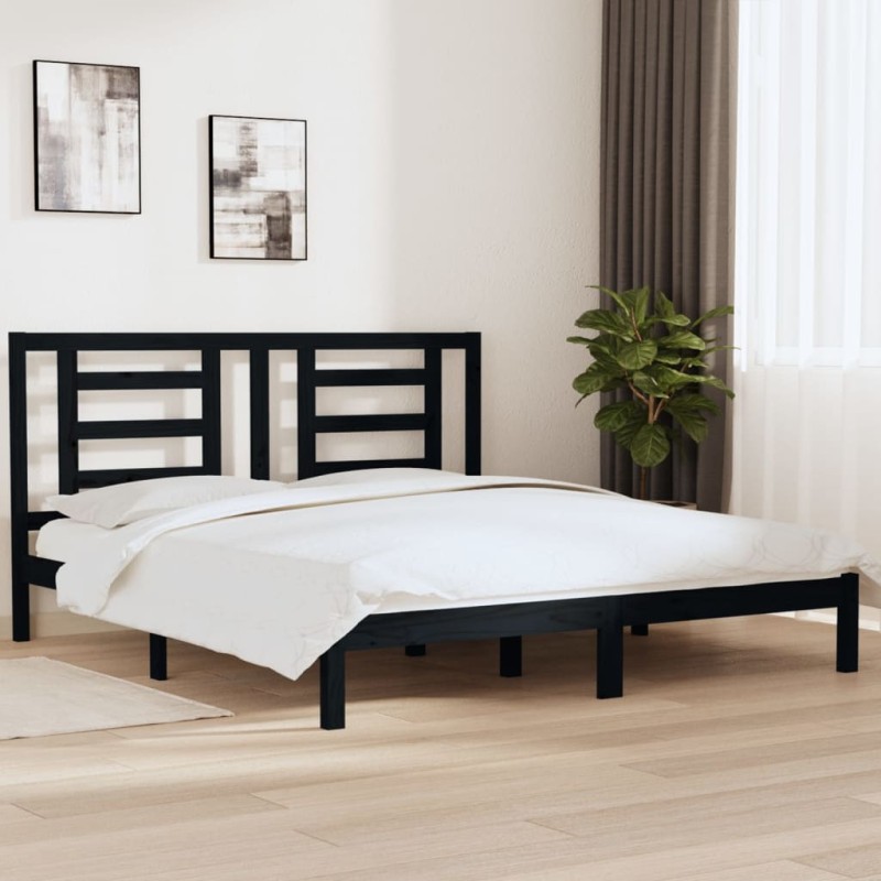 vidaXL Massivholzbett Schwarz 180x200 cm vidaXL Massivholzbett Schwarz 180x200 cm
