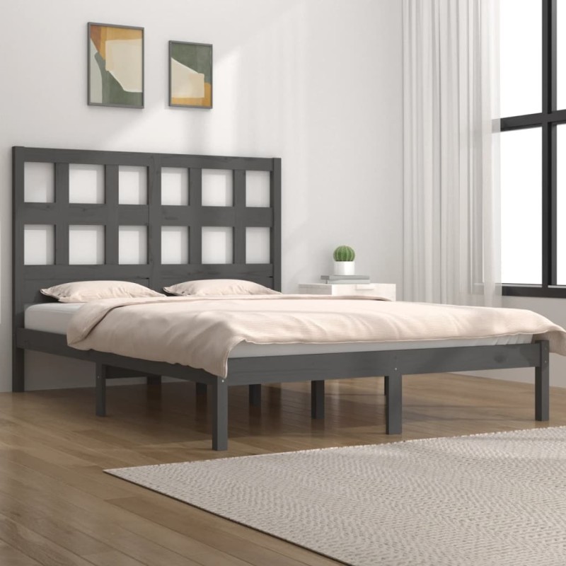 vidaXL Massivholzbett Grau Kiefer 140x190 cm vidaXL Massivholzbett Grau Kiefer 140x190 cm